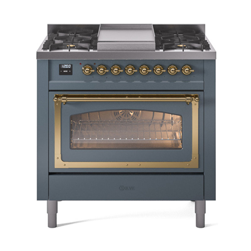 ILVE Nostalgie II Noblesse 36 po à double carburant, Gris-bleu / laiton, Propane liquide