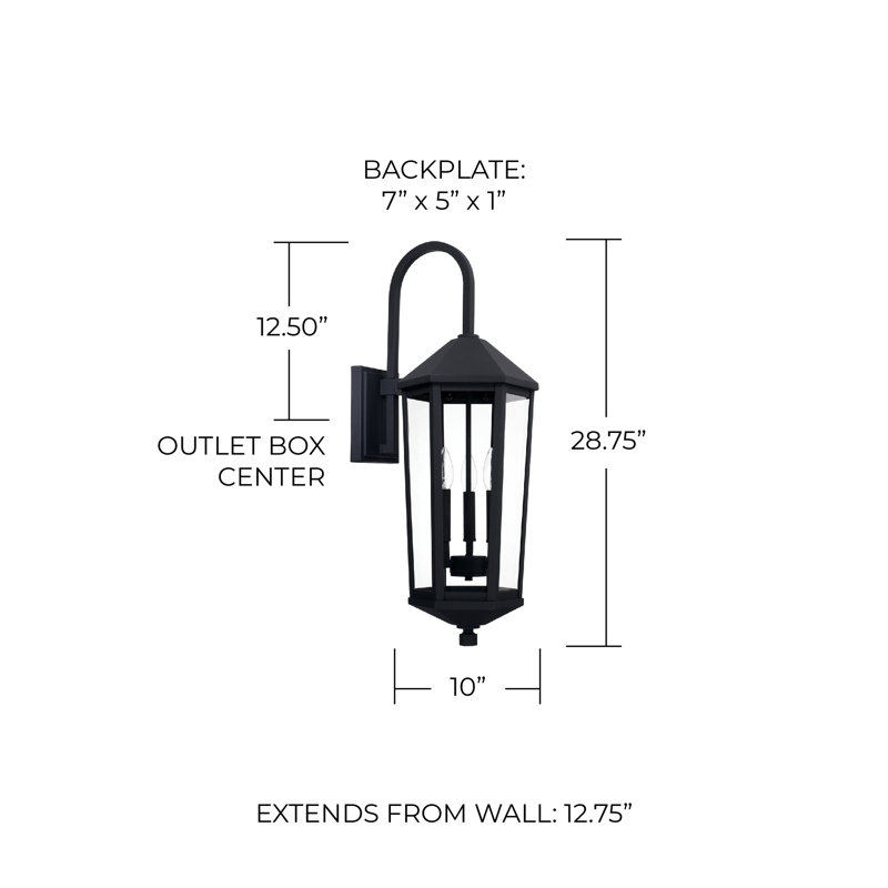Lanterne murale d'extérieur à 3 ampoules Lubbers, 28,75" H x 10" L x 12,75" P, Noir