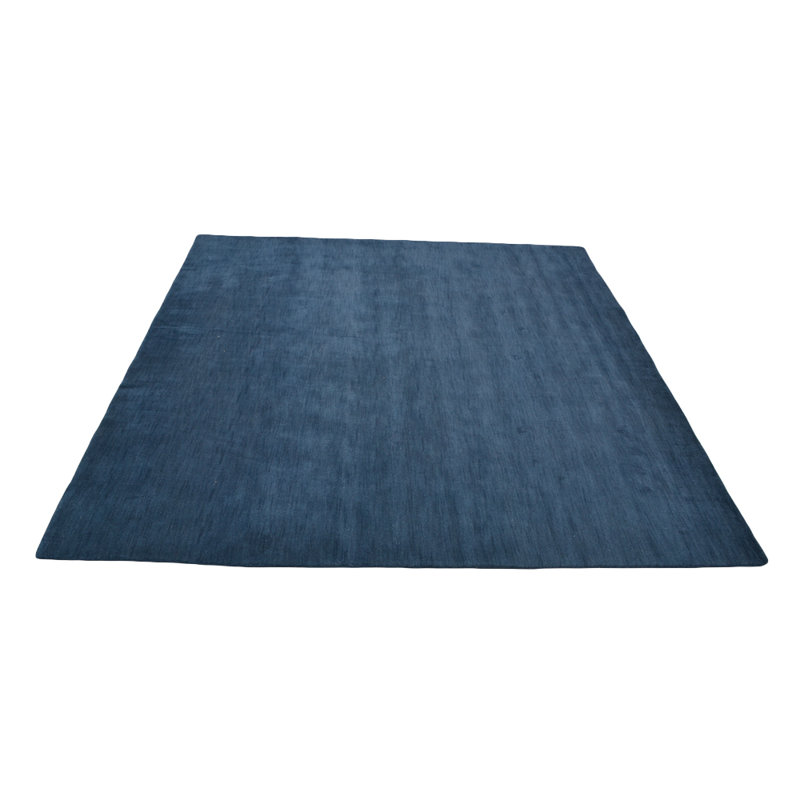 Sahale Hand Knotted Loom Wool Eco-Friendly Area Rugs  -  Square, Blue Color, Plain Solid Design, High Pile Thick Handmade Anti Skid Area Rugs for Living Room, Bed Room