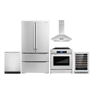 5 Piece Kitchen Package with French Door Refrigerator & 29.8"" Freestanding Electric Range -  Cosmo, COS-5PKG-142