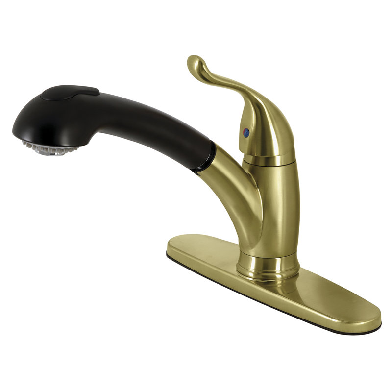 Kingston Brass Yosemite Single-Handle 1-or-3 Hole Deck Mount Pull-Out Sprayer Kitchen Faucet, Brushed Brass