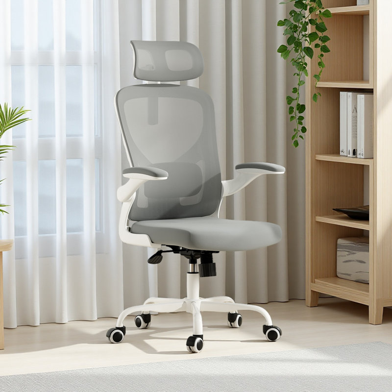 1 Ergonomic Office Chair With Headrest Adjustable Home Office Desk Chair Supports Up To 300 Lbs Mesh And Leather Construction For Home Offices And Study Rooms Available In Grey And White