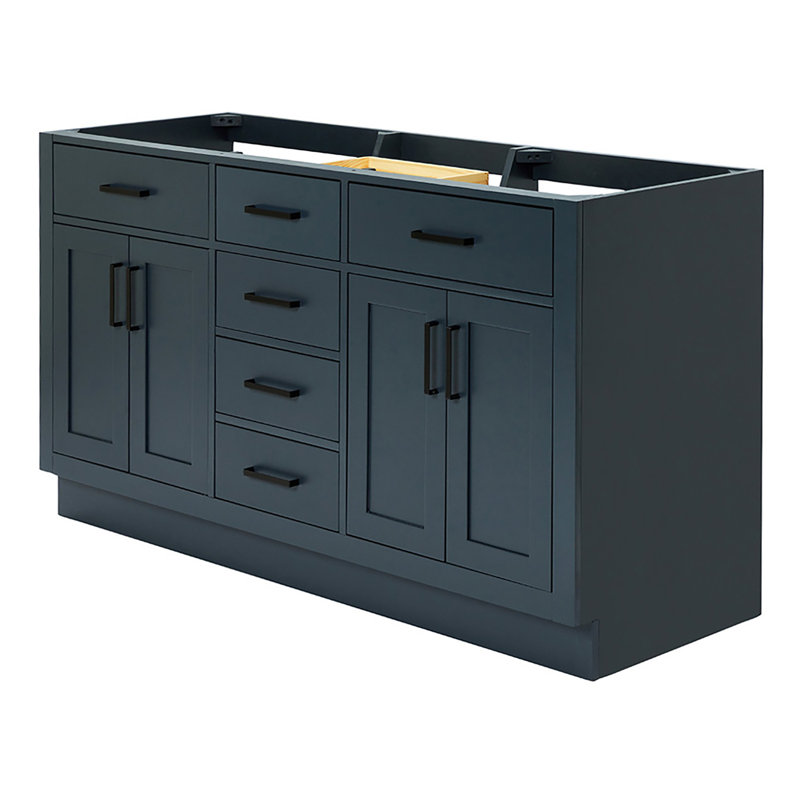 60" Double Bathroom Vanity Base Only, Matte Black, Midnight Blue