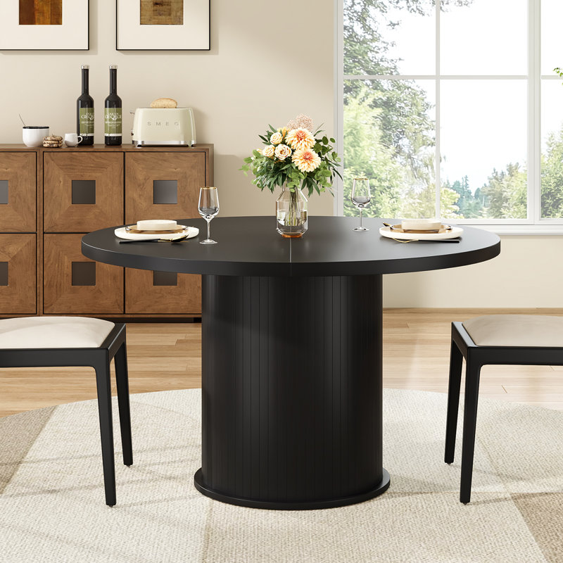 43.3'' Round Pedestal Dining Table, Black
