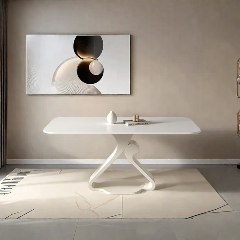 Cream style sintered stone dining table, 29.53"H x 55.12"L x 31.5"W