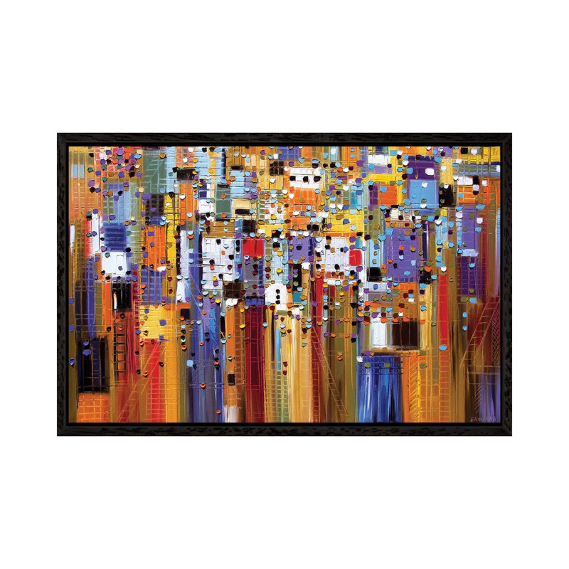 Colorful City by Ekaterina Ermilkina - Print on Canvas, 66.04 cm H x 45.72 cm W, Black Framed