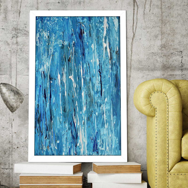 " Blue Maze (vert) " by Cassie Studios, White Framed, 49.5" H x 33.5" W x 1" D