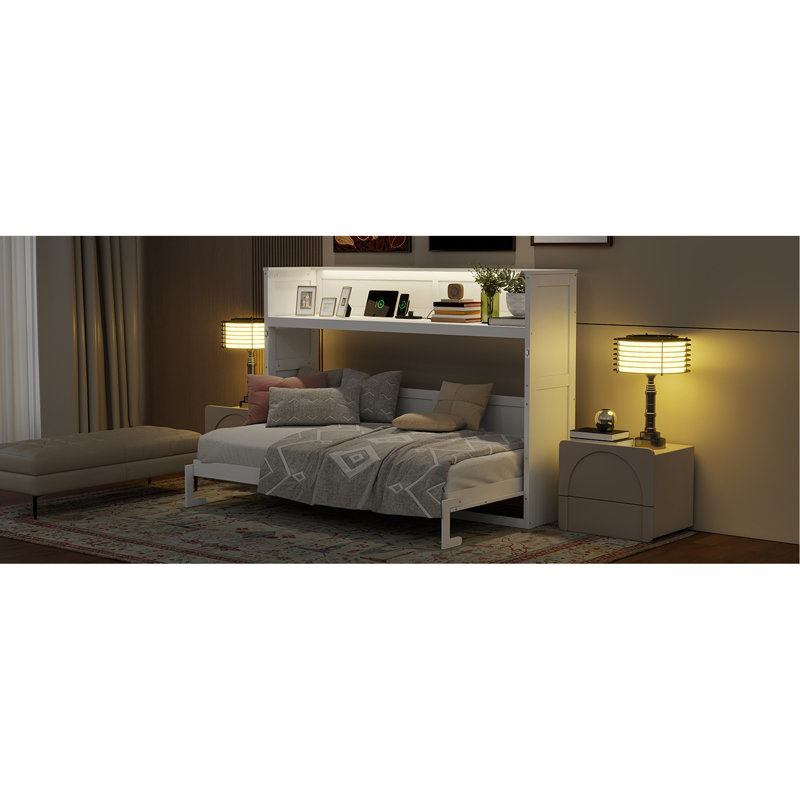 Lit escamotable avec bureau, lumière DEL et station de charge USB
