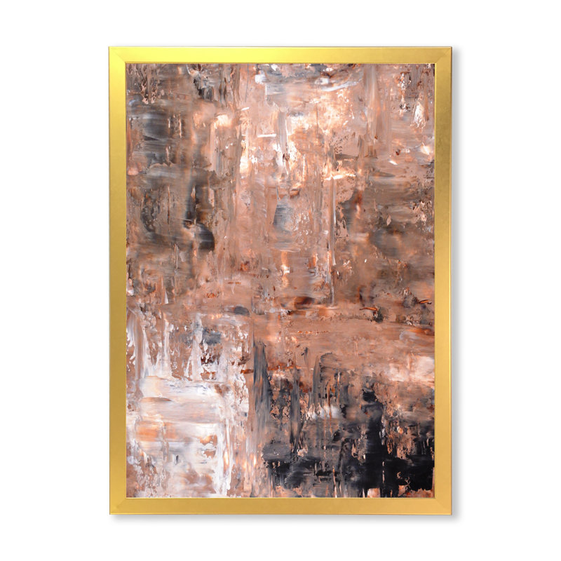 Brun et noir abstrait - art mural moderne et contemporain sur toile, Cadre photo doré, H 12 po x l 8 po x P 1 po