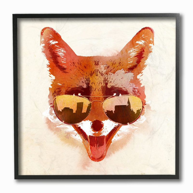 Décoration murale fox avec aviators kids Diphda, Cadre noir, H 12 po x l 12 po x P 1,5 po
