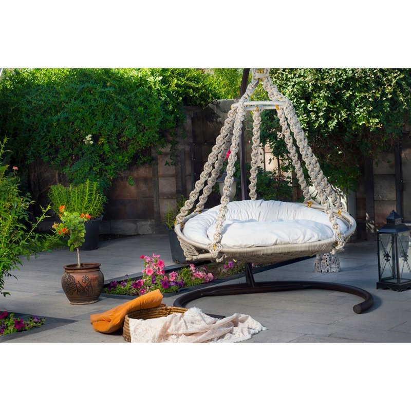 Englewood Swing Chair with Stand, Cream, Beige