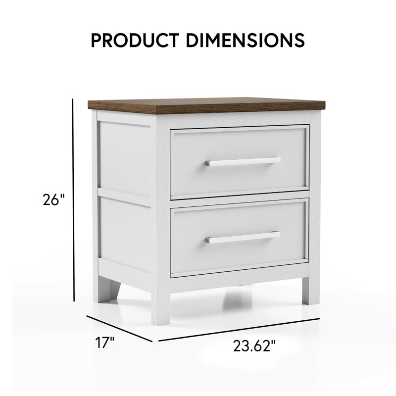 Lonegan Two-Tone 2-Drawer Nightstand, White;Brown