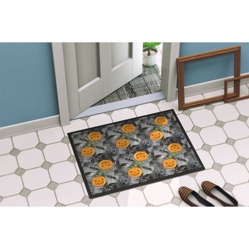 Tapis d'entrée antidérapant Adrienn Halloween Jack-O-Lantern, H 0,25 po x l 27 po x P 18 po