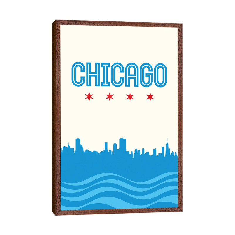 Chicago Flag Skyline by Benton Park Prints - Print on Canvas, Classic Brown Wood Framed, 152.5 cm H x 101.5 cm W