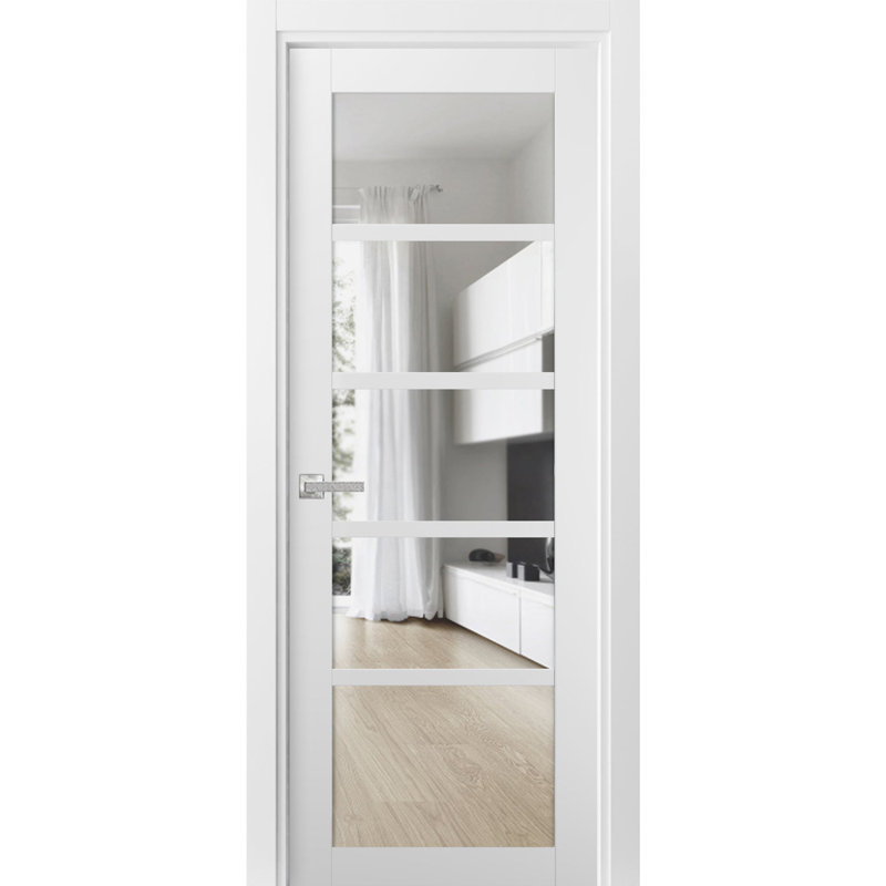 Porte française unie à l'intérieur | Quadro 4522 avec verre transparent | Poignée simple à panneau régulier | Portes de salle de bain robustes