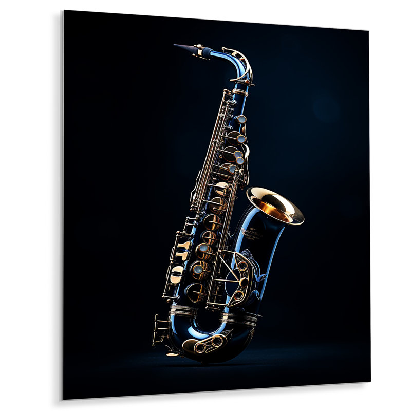 «Saxophone Midnight Blue I» sur métal, H 40 po x l 30 po x P 1,5 po
