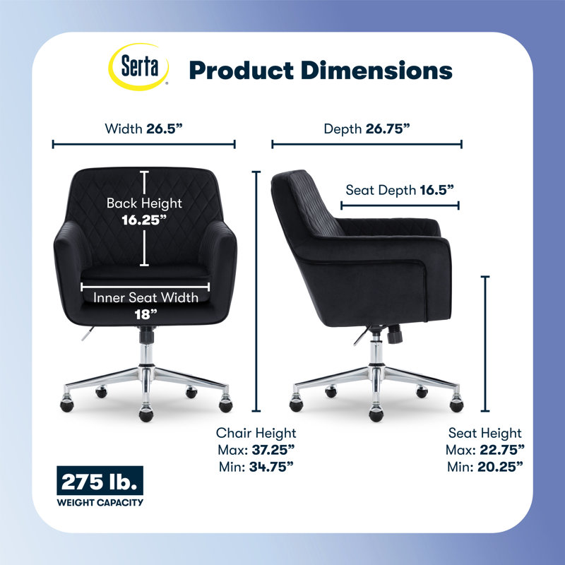 Ashleigh Swivel Office Chair, Black Velvet, Chrome