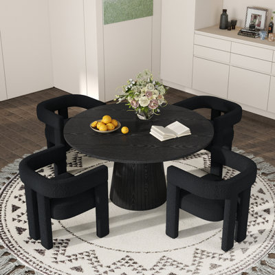 47-Inch Round MDF Pedestal Dining Table Set