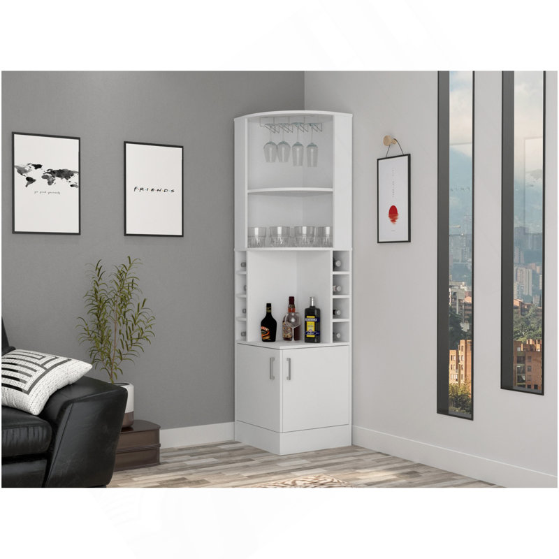 Armoire de bar Syrah, deux tablettes extérieures, blanc, Blanc