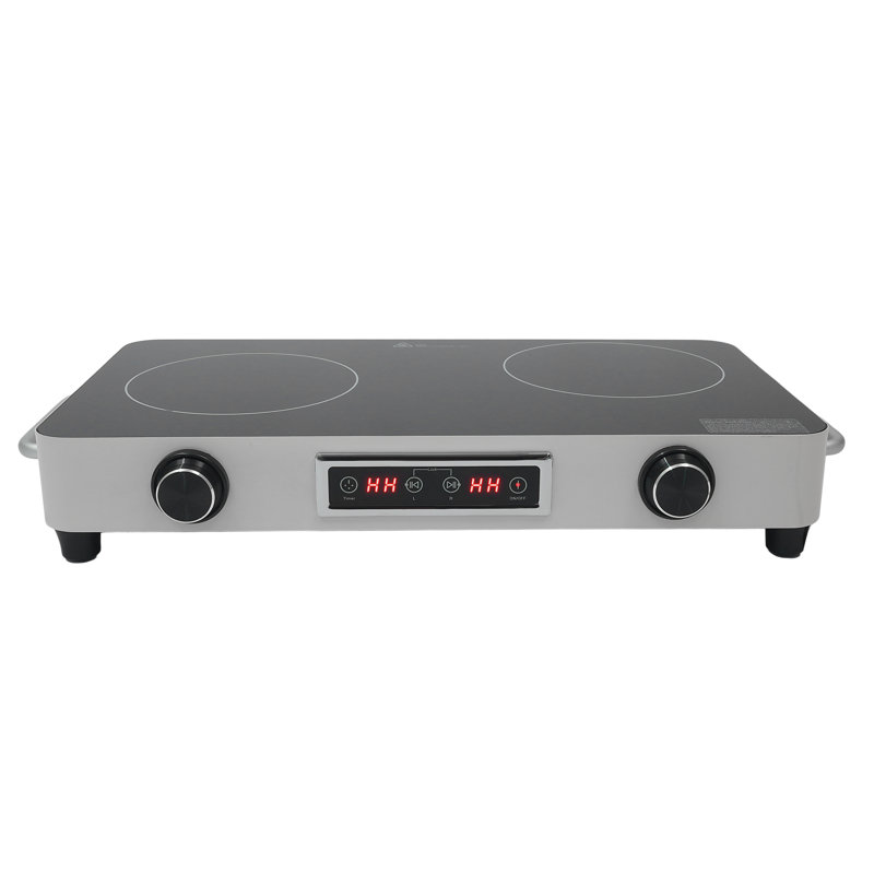 Double-Burner Electric Cooktop, Electric Stove Top With Knob Control, Electric Cooktop With Kids Lock & Timer, Black/Silver