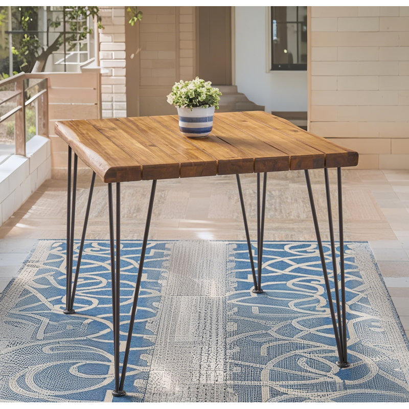 Teak Brown Wood Rectangular Outdoor Dining Table