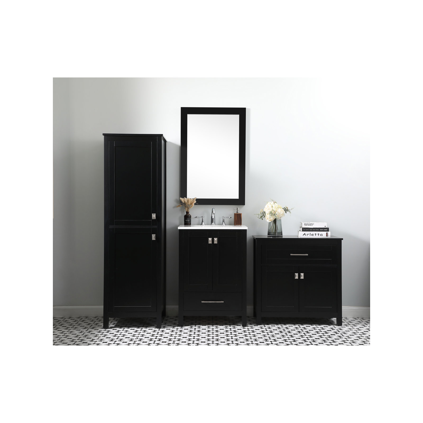 Destinymarie Linen Cabinet, Black/Brushed Nickel, 65"H x 20"W x 22"D