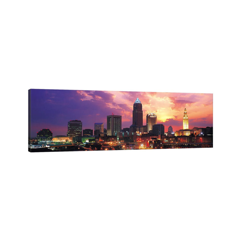 Cleveland Skyline Cityscape (Sunset) 1 Piece Wrapped Canvas Panoramic Wall Art, 121.92 cm H x 40.64 cm W x 3.175 cm D