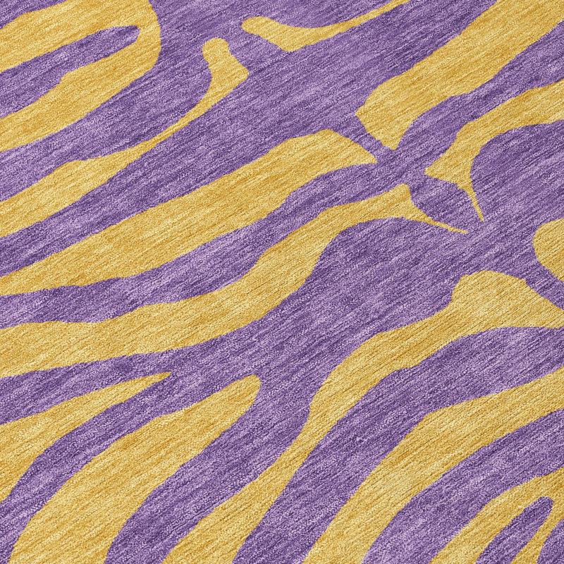Purple and Beige Zebra Pattern Washable Synthetic Area Rug 9' x 12'