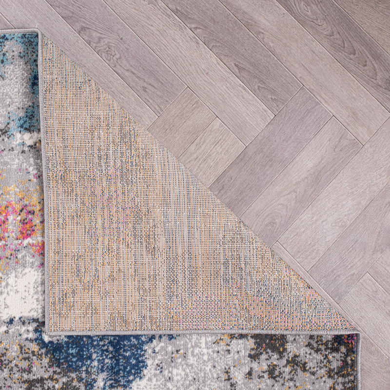 Deyshaun Abstract Yellow/Gray/Pink Area Rug, Runner 2' x 7'