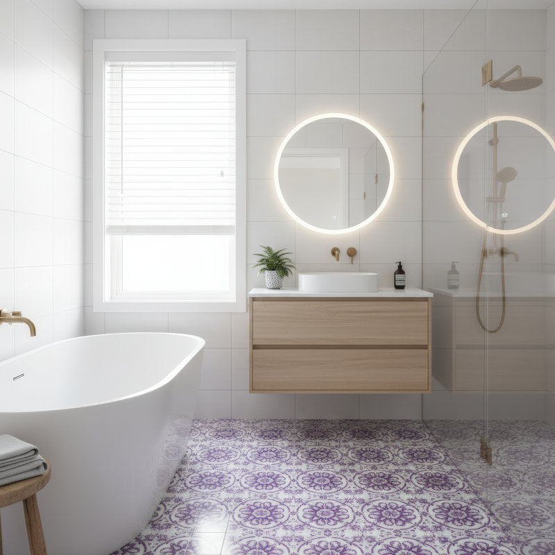 Florentina-Puple-Engraved Marble Tile, White/Purple