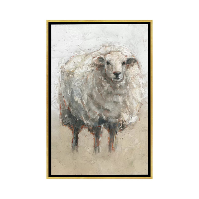 « Fluffy Sheep II » par Ethan Harper, reproduction d’art, Pas de tapis, H 26 po x l 18 po x P 1,5 po, Toile encadrée d'or