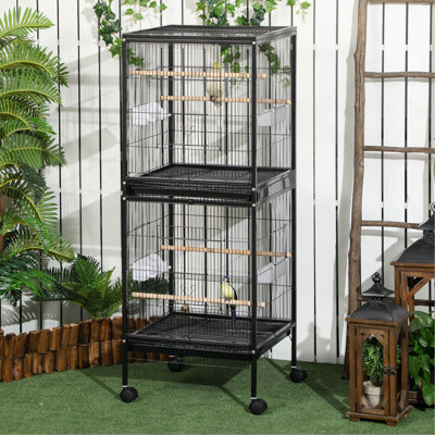 Cage à oiseaux Pawhut Largeur pour envergure, volière d'oiseaux d'intérieur avec conception à portes multiples, convient pour un canari, pinson, conure, 55 po