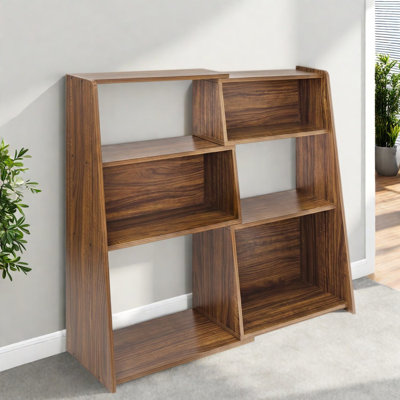Bibliothèque extensible à 3 niveaux avec rangement, MDF noyer moderne pour petits espaces