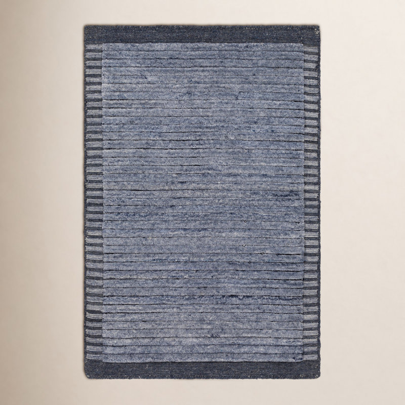 Felipa Striped Hand Knotted Recycled P.E.T. Area Rug in Blue/Beige, Rectangle 6' x 9'