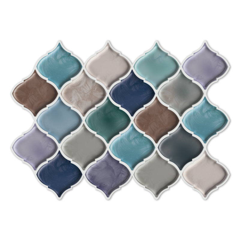 Spencyr Arabesque Glossy 3D Sticker Tile, Blue/Purple/Grey
