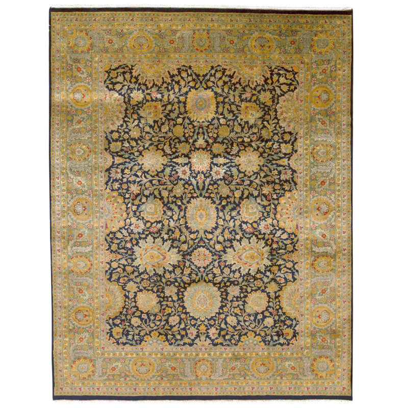 Tapis noir et vert noué à la main de haute qualité
