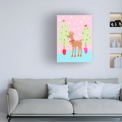 Bolog Alvina Kwong Reindeer Bow Christmas Trees Canvas Art