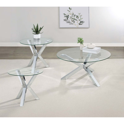 Ensemble de tables basses rondes modernes avec dessus en verre trempé