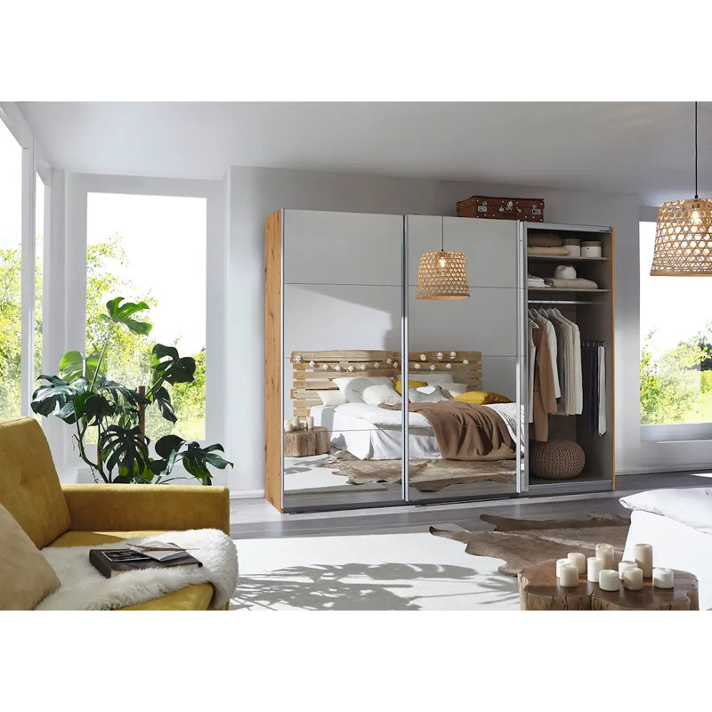 Caracas 3 Door Sliding Wardrobe, 210cm H x 271cm W x 62cm D, Premium, Oak Artisan