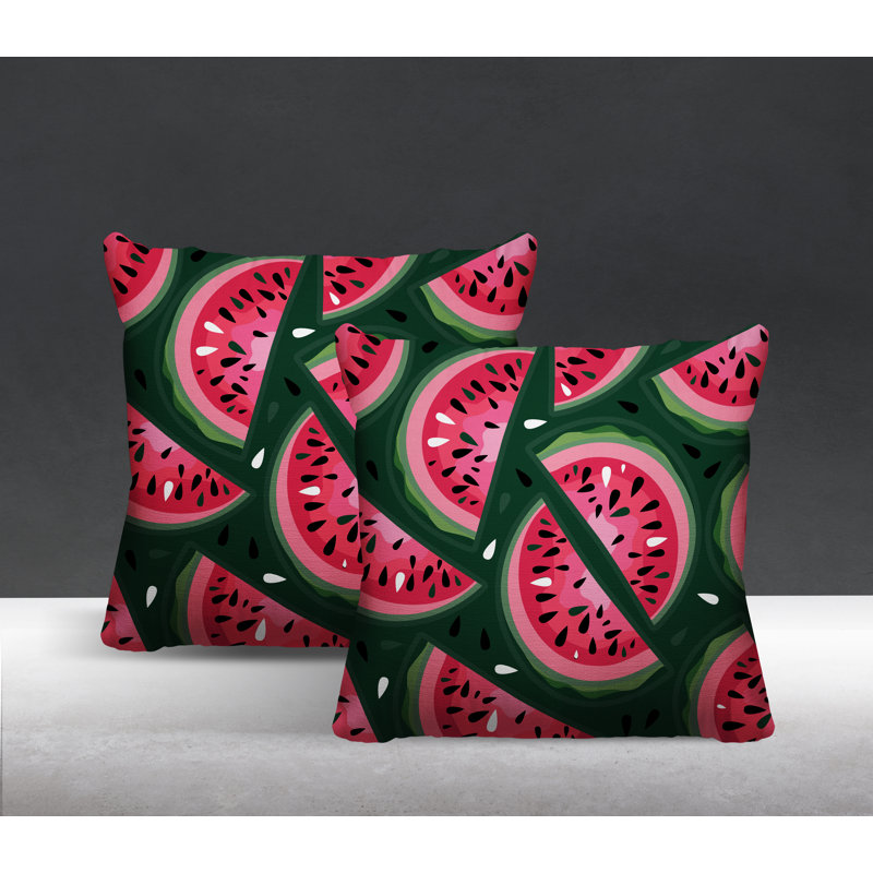 Oreiller carré intérieur / extérieur Yumelon Watermelon, L 17 po x H 17 po, Vert / rouge