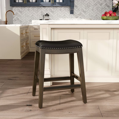 24" Counter Height Saddle Stool, Leather Seat