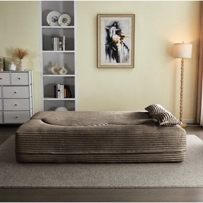 Lit convertible pliant, mousse pleine grandeur - Velours côtelé rembourré avec 2 coussins, café, sans assemblage, pour se détendre dans les petits appartements