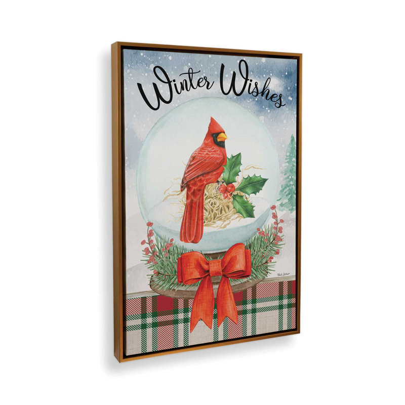 «Winter Wishes Robin» par Nicole DeCamp, reproduction d'art, Toile avec cadre, L 32 po x H 48 po, Doré