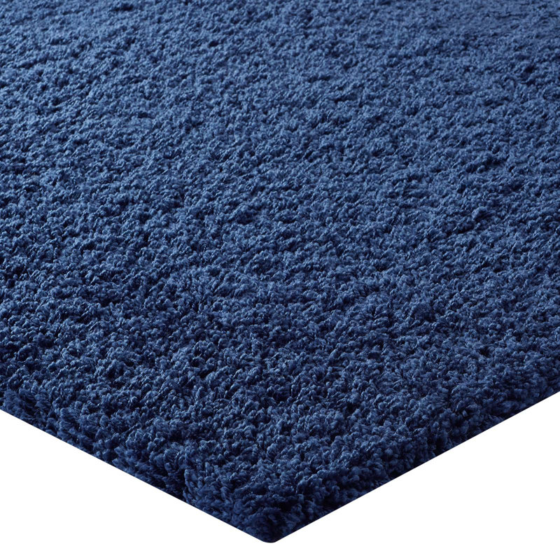 Enyssa Navy Solid Shag Synthetic Area Rug 5' x 8'