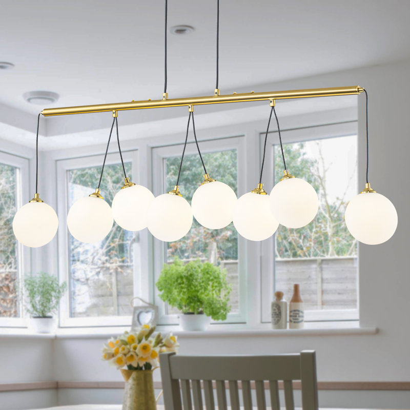 Luminaire suspendu moderne en forme de goutte d'eau, 8 ampoules G9, barre transversale plaquée or avec câbles noirs, 39 po de hauteur réglable de 19,7 po à 94,5 po, éclairage d'îlot de cuisine homologué UL pour plafond incliné