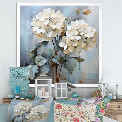 Hydrangées bleues dans des tons de gris sur toile