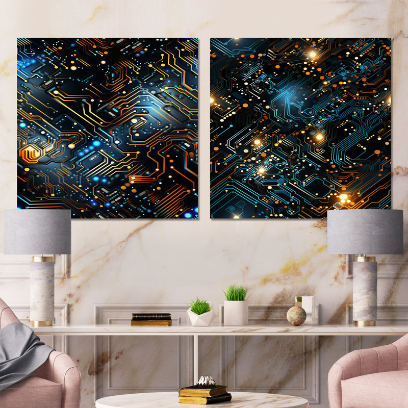 Bethany - Abstact Collages, ensemble de 2 impressions sur toile, Toile tendue, H 16 po x l 33 po x P 1 po
