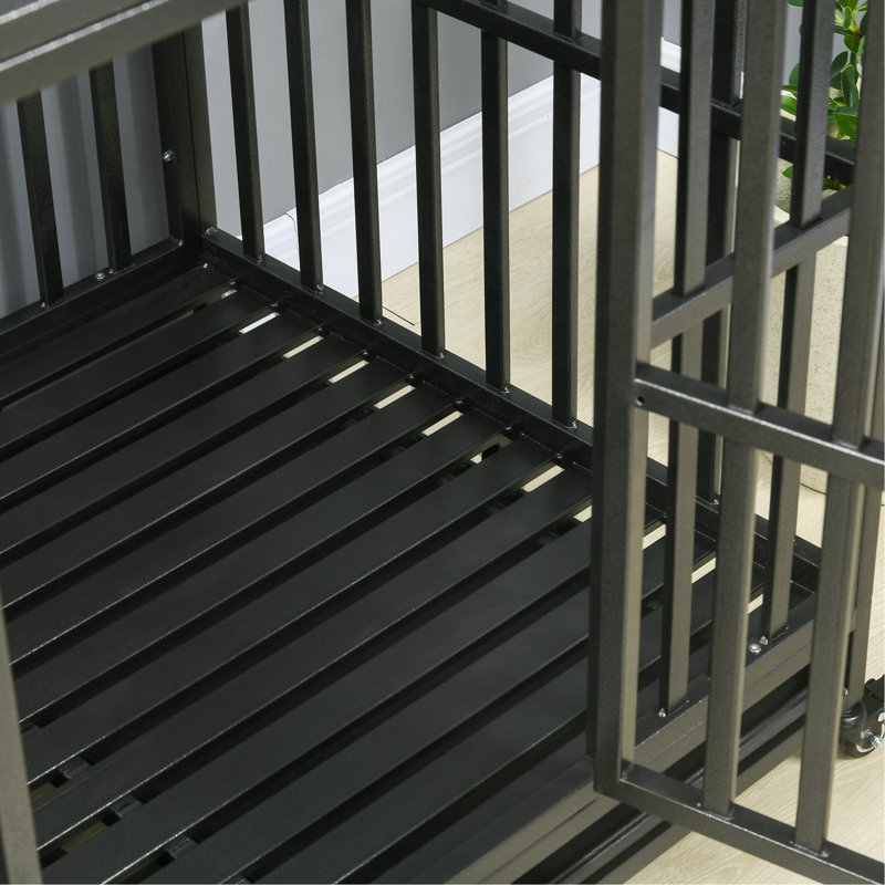 Parc pour chien robuste en métal avec cage verrouillable, plateau coulissant et plancher anti-pincement