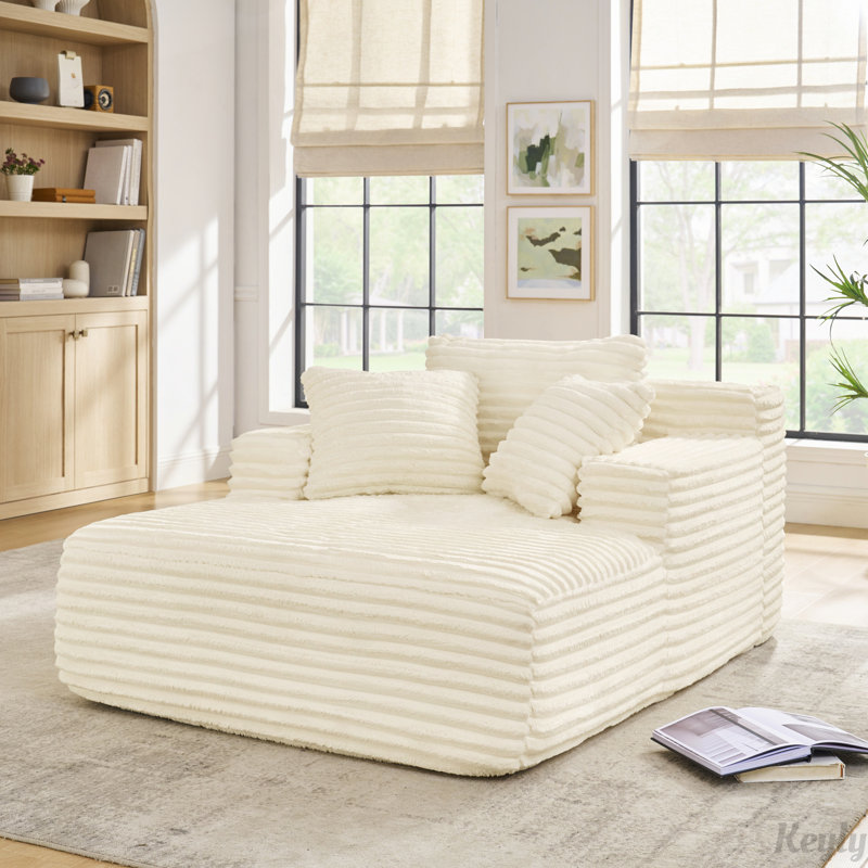 Chaise longue rembourrée en mousse Corduroy, Beige