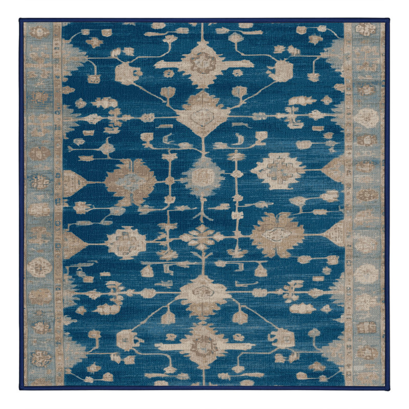 Tapis bleu lavé à la machine, Carré 5 pi